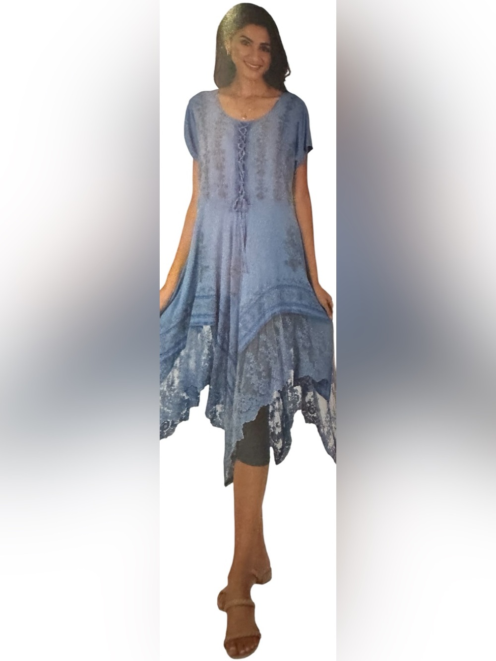 L/XL. NWT. Sacred Threads Light Blue Dress with Cream Embroidery. CL/GR09